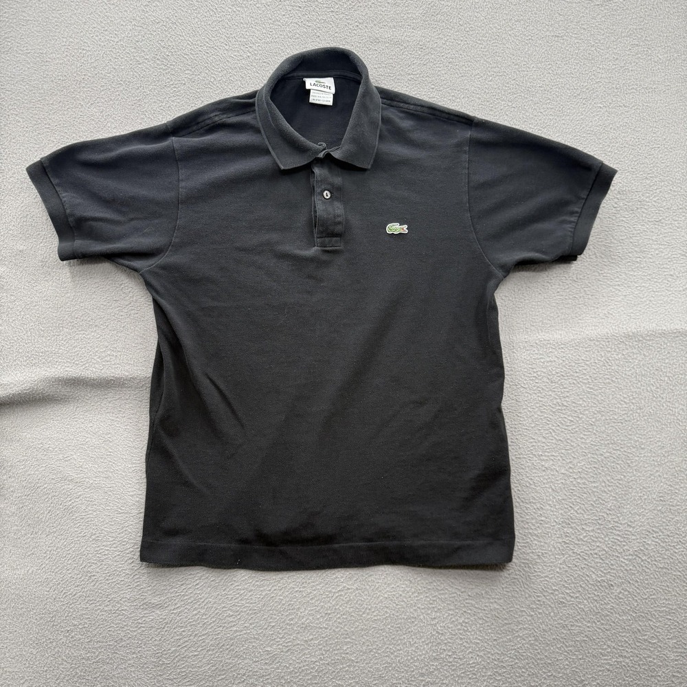 Lacoste Polo Shirt Mens (4) Medium Black Solid Cotton Pique Croc Logo Casual